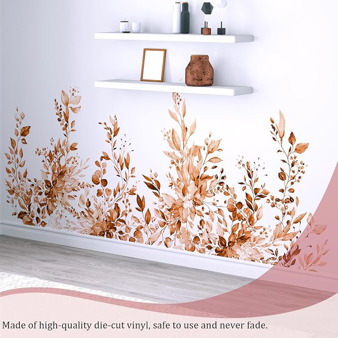 Orange Plants Leaves Wall Decals Peel and Stick, Large Floral Flowers Vinyl Wall Stickers, Removable Vine Home Decor Art for Bedroom Living Room Classroom Office - Image 6