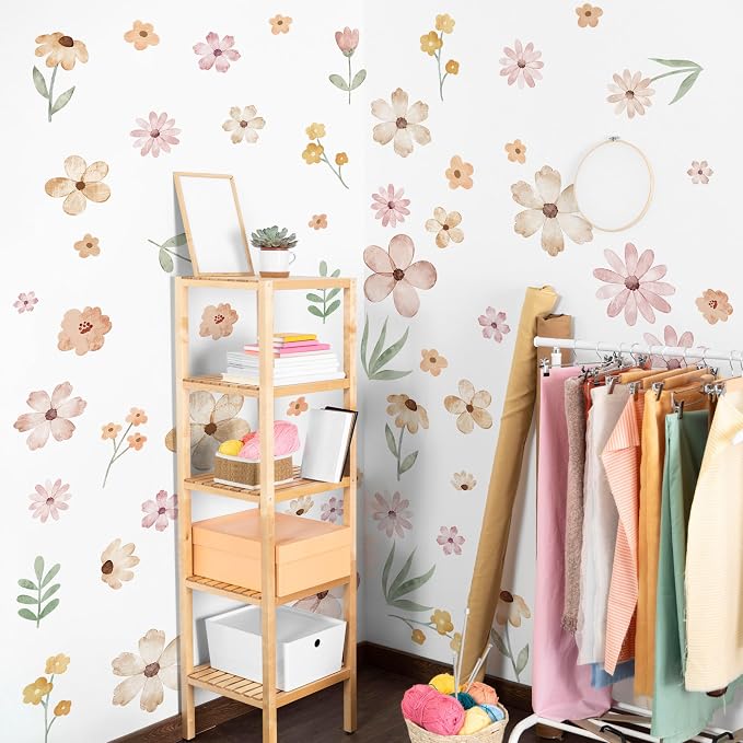 Boho Flower Wall Decals, Pink Watercolor Floral Art Sticker for Girls' Room, Bedroom, Nursery and DIY Cute Wall Decor (Cute Wildflower Decals) - Image 4