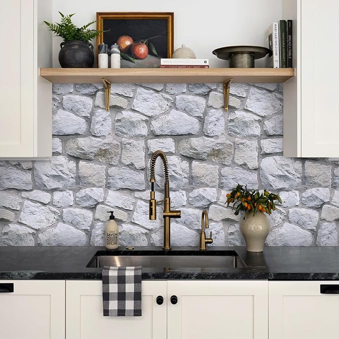 3D Peel and Stick Faux Stone Wall Panels 11.8" x 11.8" 10-Pack | Gray, Stone-Look Textured Wall Sticker, Thin Lightweight PVC Self Adhesive Wall Tiles for Interior Decor, Cover 9.7 sq ft - Image 8