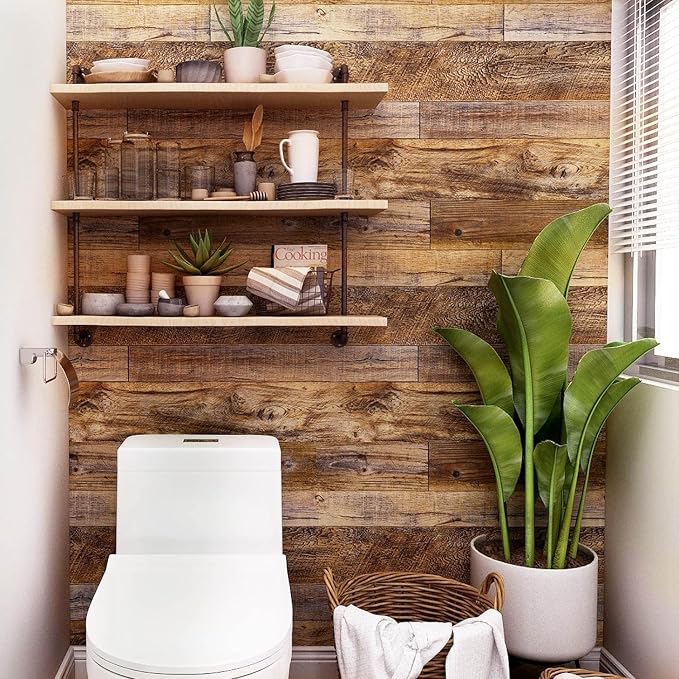 Yun-aeon Natural Wood-Brown Contact Paper Peel and Stick Wallpaper | 17.3"x 80"Self Adhesive Removable Vintage Faux Wood Wall Paper Plank Shelf Home Decoration Kitchen Counter Cover - Image 5