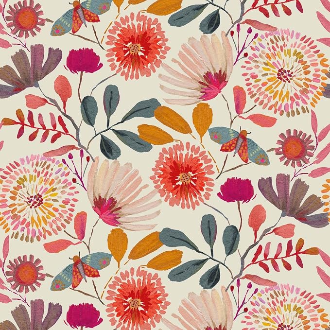 Peel and Stick Wallpaper Floral Contact Paper for Cabinets/Kitchen/Bathroom | Textured Vinyl Stick on Wall paper, Removable, Waterproof, Self-adhesive, Boho, for bedroom/rv/laundry room 17.3" x 393.7" by Vividpatch