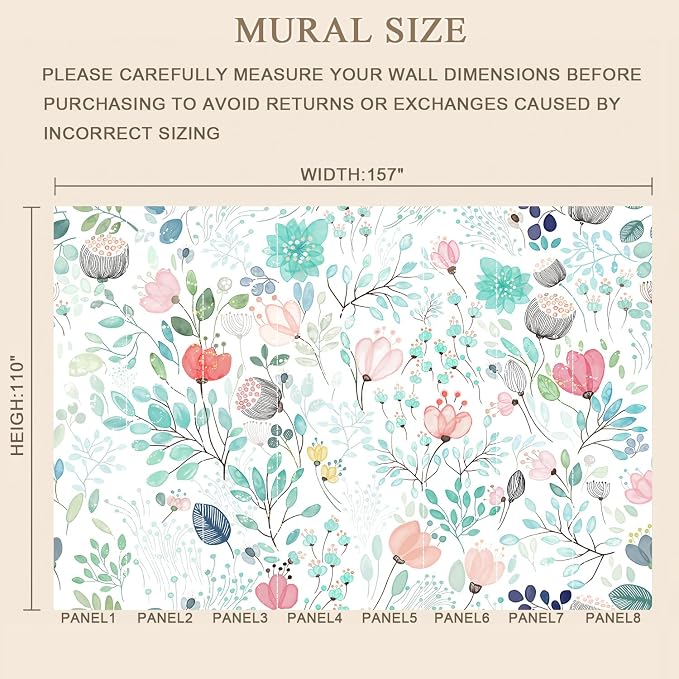 MFWFM Minimalist Floral Peel and Stick Mural Wallpaper Flowers Wall Mural | 157"x110", for Bedroom Living Room Bathroom, Self Adhesive Canvas - Image 3