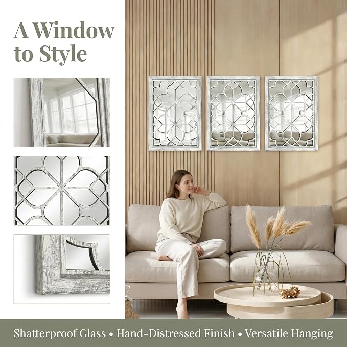 Set of 2 19x26 Inch Large Grey Shatterproof Rectangular Wall Mirrors, Boho Rustic Farmhouse Vintage Accent Mirrors for Living Room Bedroom Entryway Dining Room & Home Decor - Image 7
