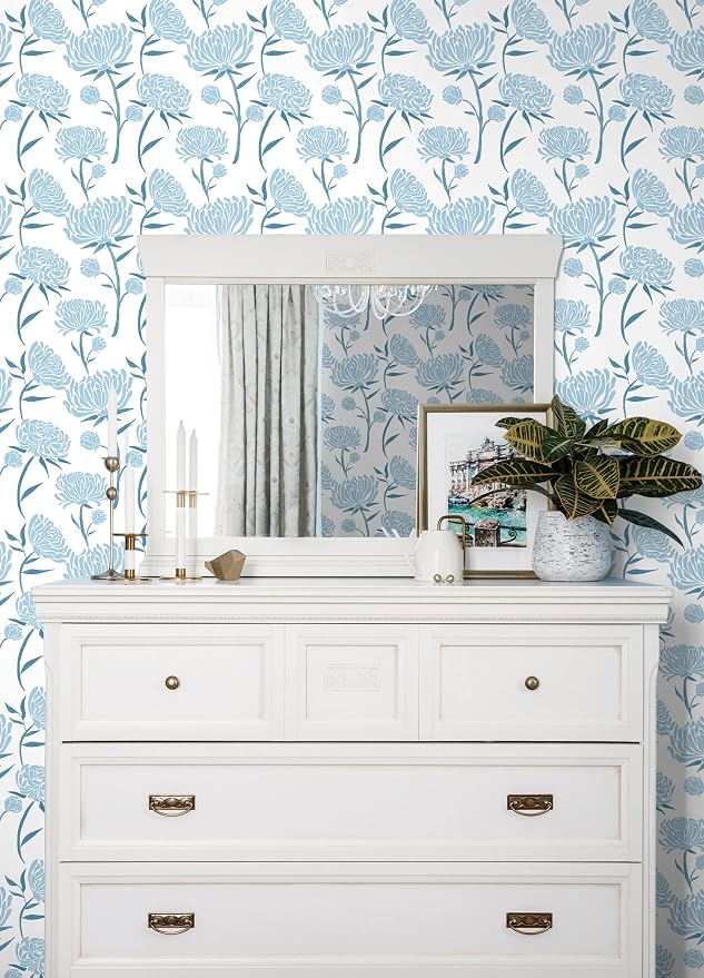 Hopepak Floral Peel and Stick Wallpaper Contact Paper Blue Wall Paper Modern Self Adhesive Removable Vinyl Wallpaper for Bedroom 17.3"x118" - Image 7