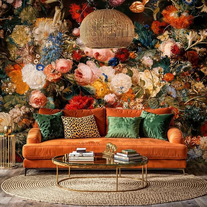 Dark Floral Wall Murals Peel and Stick Canvas Wallpaper | Large Removable Flower Mural for Living Room Bedroom Office Home Decor and Accent Walls in Multiple Standard Sizes - Image 6