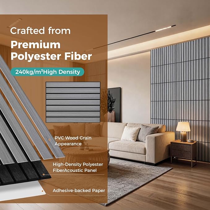 TO-TH 12Pack Acoustic Panels Peel and Stick Soundproof Wall Panel, Gray Oak | Self-Adhesive Wall Panels, PVC Wood Grain Finish, 100% Polyester Fiber, Reduce Echo&Noise for Home Office, Studio, Bedroom - Image 2