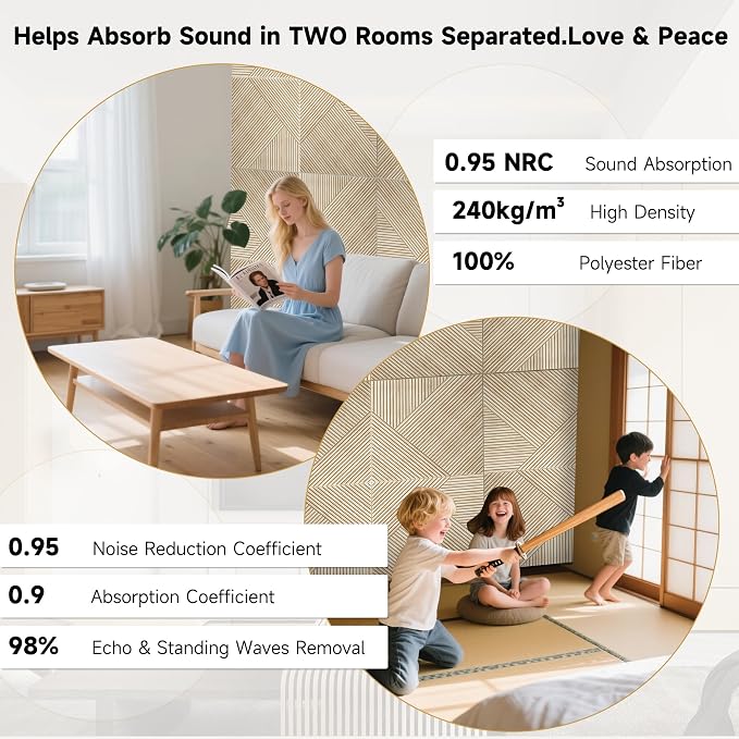 Acoustic Wall Panels,6 Pack,23.6"x23.6" Sound Panels,Rustic Oak | Peel and Stick Wall Panels,Decorative 3D UV Printing with Wood Print,High-Density 100% Polyester Fiber Soundproof Wall Panels - Image 4