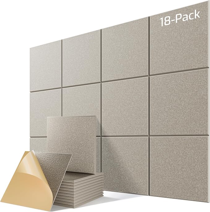 18 Pack Acoustic Panels for Walls, 12" x 12" x 0.4" High Density Self-Adhesive Soundproof Wall Panels, Sound Absorbing Foam Panels for Home & Office Studio (Camel) by Lebenforce