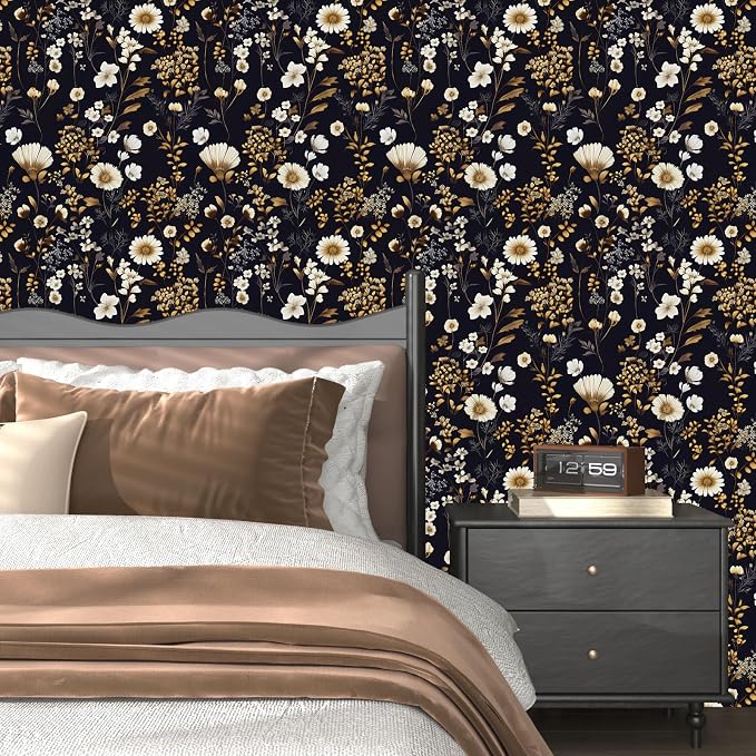 Laatse Dark Floral Gold Leaf Vintage Wallpaper Peel and Stick 17.5''x118'' | Self Adhesive/Removable/Waterproof/Thick Vinyl Contact Paper for Bathroom Bedroom Shelf Cabinet Drawer,Prepasted,Easy Peel - Image 8