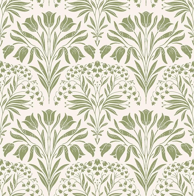 Green Tulip Floral Peel and Stick Wallpaper Retro Green Contact Paper | 17.3in X 197in Vintage Tulip Flowers Self Adhesive Wallpaper Boho Botanical Removable Wall Paper for Livingroom Decor by EchoSphere
