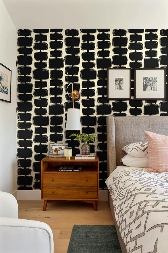 Safiyya Peel and Stick Wallpaper Black and Cream White Contact Paper Mid Century Modern Abstract Geometric Wall Paper Self Adhesive Removable Wallpaper for Bathroom and Bedroom Vinyl 17.3"x78.7" - Image 5