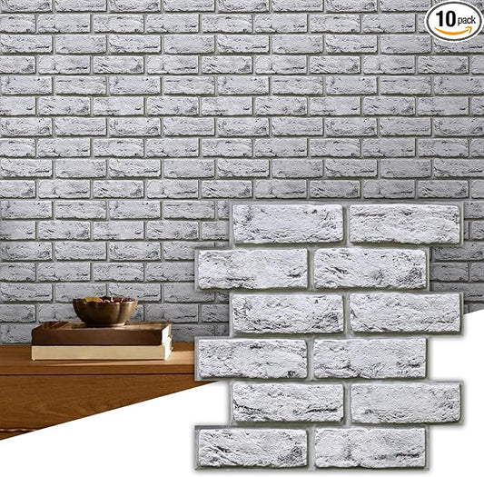 Commomy Faux Brick Wall Panels Peel and Stick Thin PVC 10 Pcs 11.8" x 11.8" | Small Size Thin PVC Quick Wall Covering Home Decor for Kitchen,Fireplace,Home Office (Covers 9.7 sq.ft) by CommomyDecor