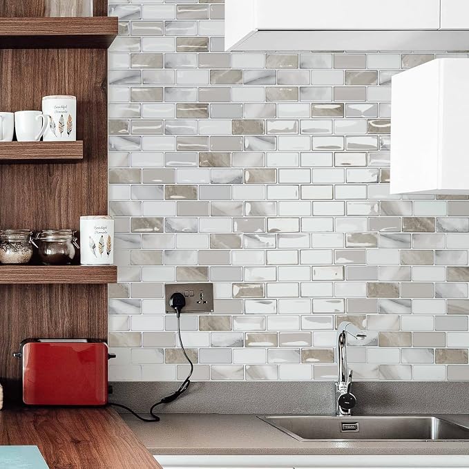 Art3d 10-Pack Marble Peel and Stick Backsplash, 12 x 12 in, Beige & White | Strong Adhesion, Lightweight, Cuttable, Waterproof, Fadeless, Crack Resistant, for Kitchen, Bedroom, Ideal for Recently Moved - Image 4