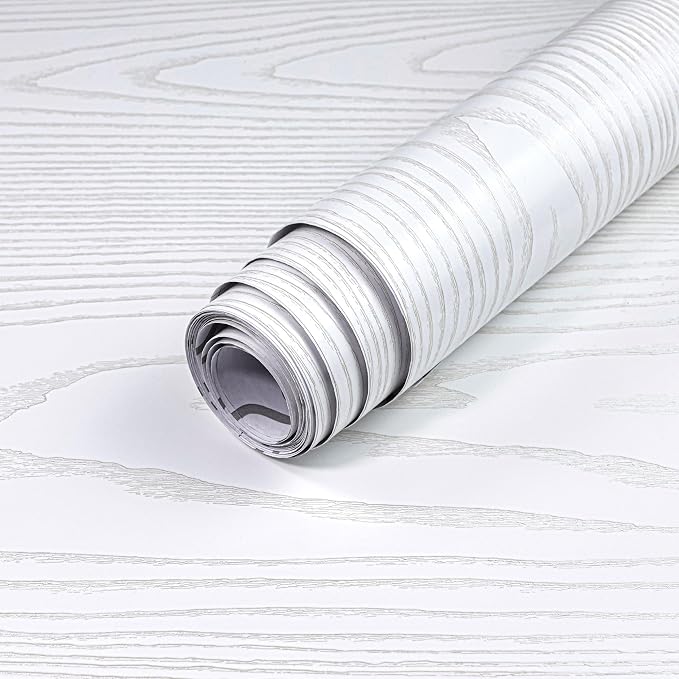 Yun-aeon White and Silver Wood Contact Paper 17.3"x200" Rustic Wooden Peel and Stick Wallpaper Removable Self-Adhesive Wallpaper Wood Grain Contact Paper for Countertops Cabinets by YUN-aeonPeelandStickWall