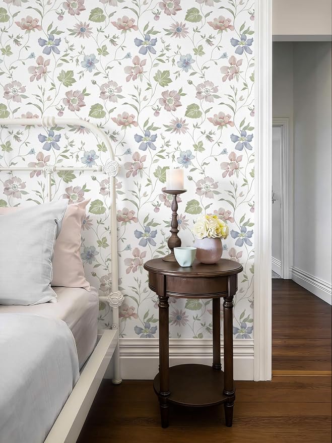 Heroad Floral Peel Stick Wallpaper Vintage Cottage Contact Paper Farmhouse | Boho Stick on Wall Paper,Removable Wallpaper for Bathroom Bedroom Cabinets,Self-Adhesive Wildflower Decor Vinyl 17.3''x196'' - Image 9