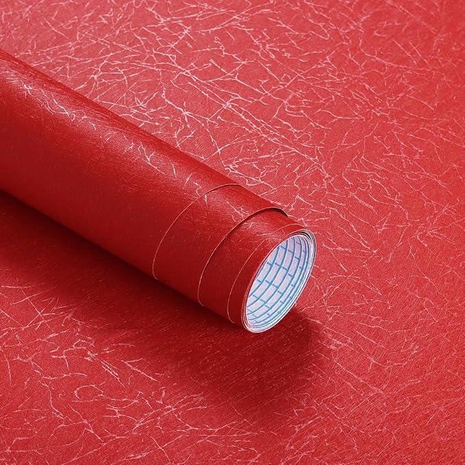 Safiyya Contact Paper Red Silk Wallpaper Textured Self Adhesive Wallpaper Peel and Stick for Bedroom Solid Color Decorative Wall Paper Vinyl Rolls 78.7"x 17.3" by SAFIYYA