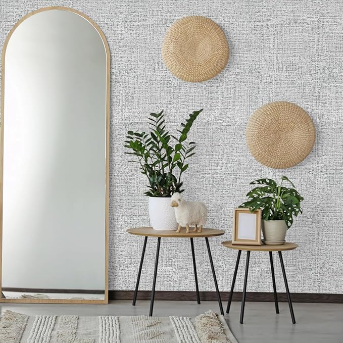 Grey Grasscloth Peel and Stick Wallpaper Fabric Paper 17.7in x 197in | Faux Linen Vintage Wallpaper Textured Removable Wall Paper Grass Cloth Cabinets Bedroom for Cabinet Self Adhesive Vinyl - Image 8