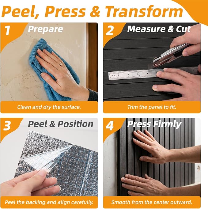 WOWSTAR 6-Pack Peel and Stick PVC Wood Slat Wall Panel，Thickened Wood Grain Wallpaper, 3D Wall Panels, 48" x15.74", Black Wood - Image 6