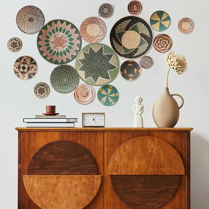 Glenmal 18 Pcs Boho Basket Wall Decals Round Wall Sticker Modern Decor Peel and Stick Decor Sticker Removable Boho Stickers Rustic Art for Bedroom Office, Kitchen, Living Room, Nursery - Image 5
