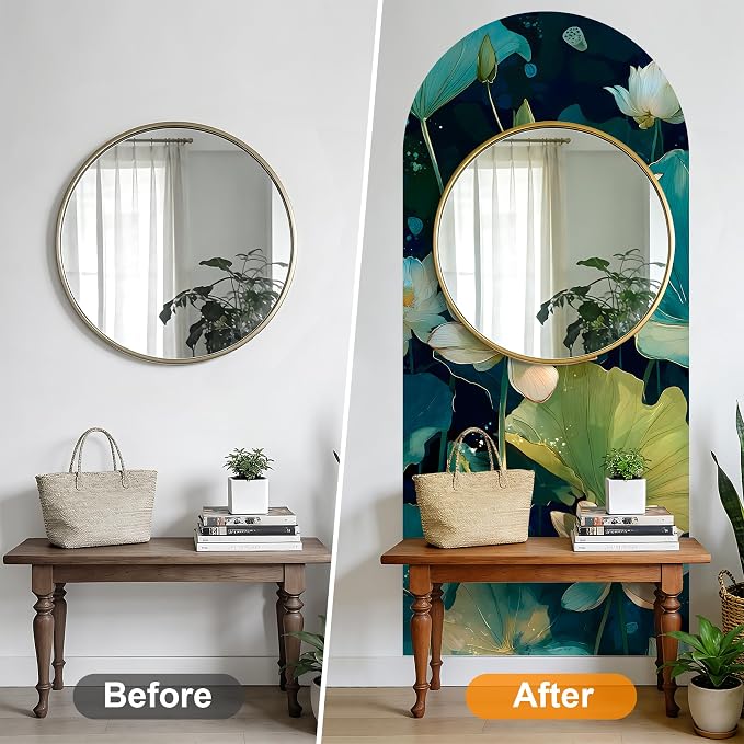 Arch Wall Decals Peel and Stick, Large Wall Stickers, Removable Home Decor Art Wallpaper for Bedroom Living Room, Floral Pattern, 71'' 31.7'' - Image 4
