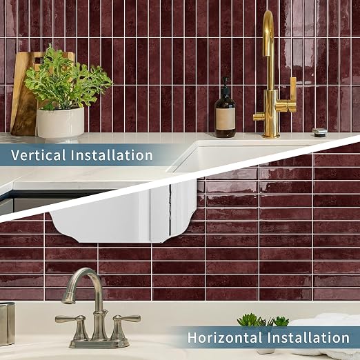 10 Sheets Upgraded Thicker Design Subway Tile Peel and Stick Backsplash | 12”×12”Self Adhesive Vinyl Wall Tiles Stick on Back Splash for Kitchen,Bathroom,Camper(Vintage Red) - Image 3