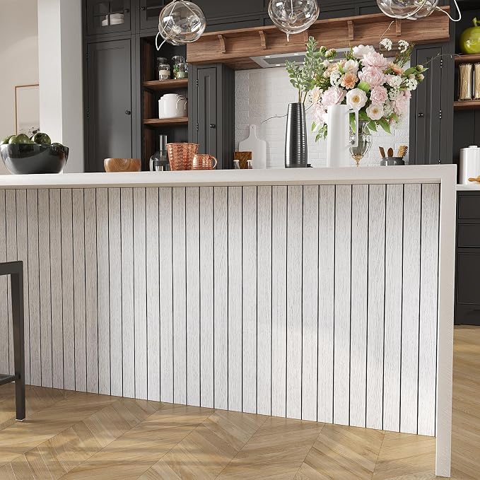 VEELIKE Whitewashed Oak Wood Wall Panel Peel and Stick Foam Slat Panels for Bedroom Living Room 17''x118'' Removable Self Adhesive 3D Slat Wood Wallpaper for Interior Wall Decor TV Backdrop Ceiling - Image 6