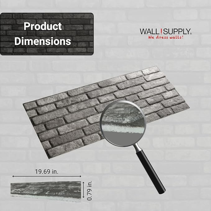 Wall!Supply 3D Wall Panels – Faux Brick, Anthracite Gray Weathered – Lightweight Foam (EPS) – Wallpaper Alternative – Easy DIY Installation – 4 Pack, Covers 25.84 Sq Ft | Lightweight EPS Foam, Wallpaper Alternative, Easy DIY Installation, Covers 25.84 ... - Image 5
