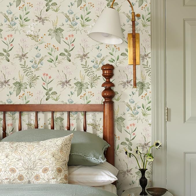 Simon&Siff Vintage Floral Peel and Stick Wallpaper 17.3" x 118" | Beige Botanical Contact Paper Self Adhesive Removable Waterproof Wall Paper, Renter Friendly, Bedroom Cabinets DIY Decor - Image 7