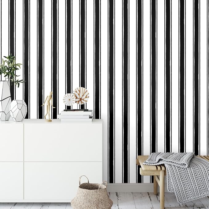Affrolling Striped Peel and Stick Wallpaper 15.75"x118.11",Black | Watercolor Self Adhesive Contact Paper, Removable for Bedroom Cabinet Furniture, Cute Decor for Nursery Craft Room DIY - Image 3