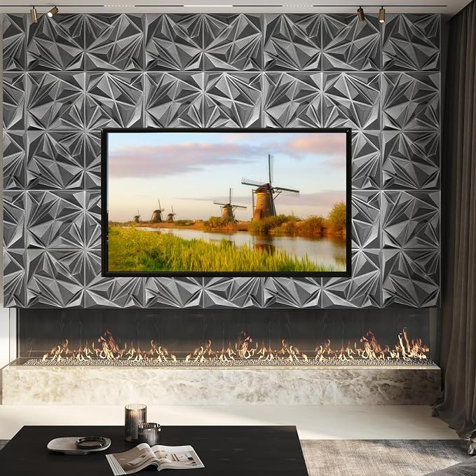 STICKGOO Diamond 3D Wall Panels, Brushed Silver 12''x12'', 33 Pack | Accent Wall Panels for Interior Wall Decor, Living Room, Bedroom, TV Background, Office, Cover 32 Sq.Ft - Image 2