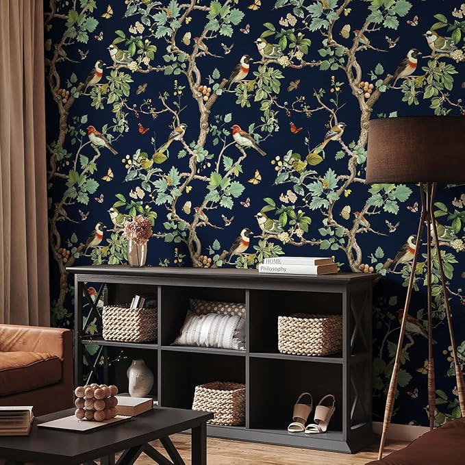 Nukofal Dark Bird Peel and Stick Wallpaper Floral Contact Paper for Cabinet | Floral Wallpaper Peel and Stick Bird Contact Paper 16.9"x196.8" Waterproof Boho Self Adhesive Removable Wall Paper Decor Viny - Image 7