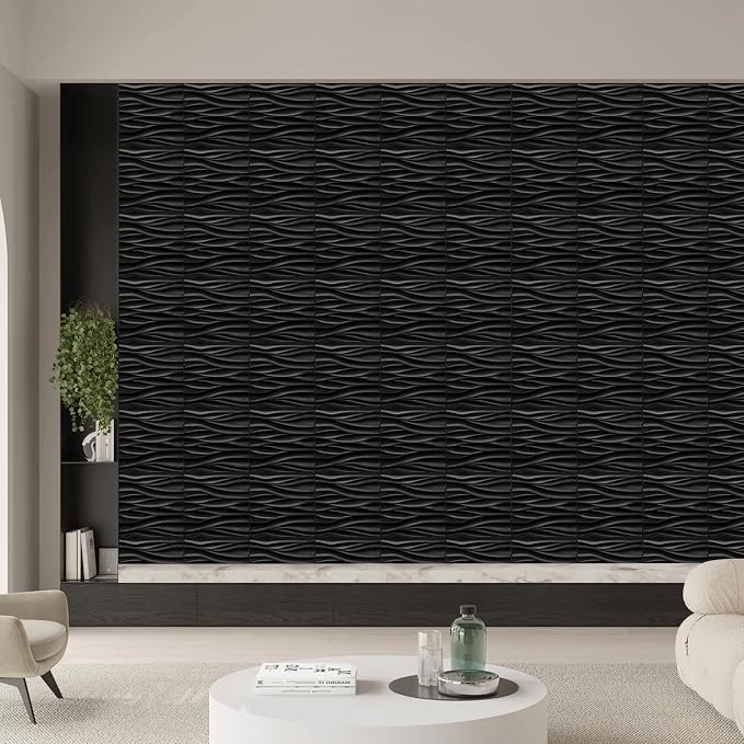 Heikki 30 Pack 3D Wall Panel for Interior Wall Décor, PVC Flower Textured Wall Panels for Living Room Bedroom Hotel Office, 11.8"x11.8", Double-Sided Tape (Black-YZ) - Image 7