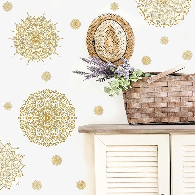 Gold Mandala Wall Stickers Mandala Decals for Windows Modern Wall Art Mural | Headboard vinyl decoration, lotus peel and stick, removable, self adhesive, for bedroom living room yoga room home gym decor - Image 4