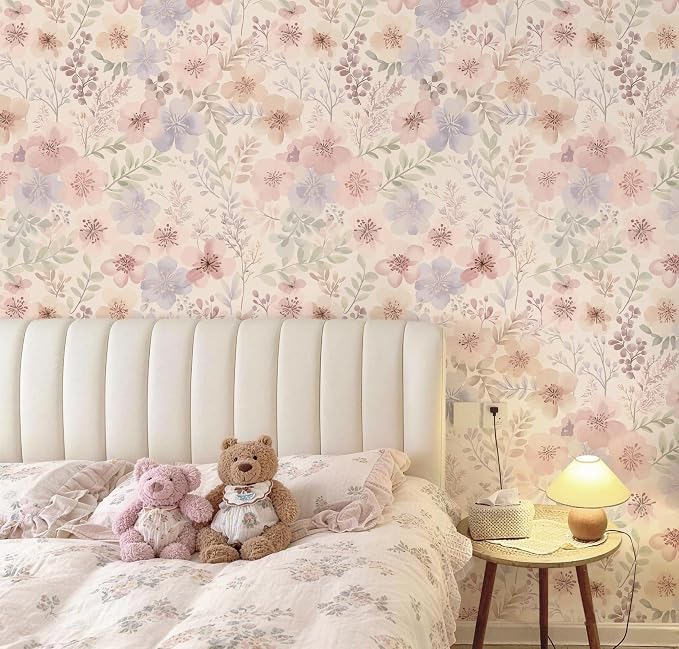 Guvana Peel and Stick Wallpaper Pink Floral Wall Paper French Country Vintage Contact Paper Neutral Botanical Self Adhesive Removable Wallpaper for Living Room Cabinet Stairwell Bedroom 17.3"×78.7" - Image 6