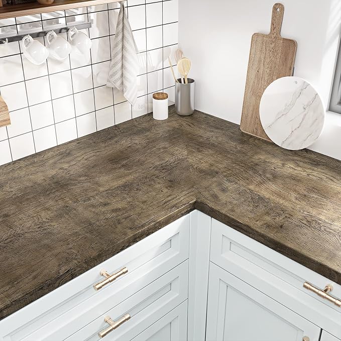 WESTICK Brown Wood Peel and Stick Countertop Wallpaper Waterproof Wood Contact Paper 15.8" x 196" Self Adhesive Removable Wooden Grain Vinyl Wrap for Dining Tables Kitchen Cabinets Bathroom Sink - Image 5