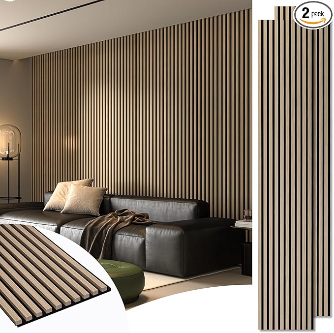 Art3d 108 x 12 in 3D Fluted Soundproof Wood Slat Wall Panel, 2-Pack, Peach | Reduce Noise, Durable, Sustainable, Moisture Resistant, Easy Mounting, Low Maintenance, Long Lasting, Home Decor, Office Use by Art3d