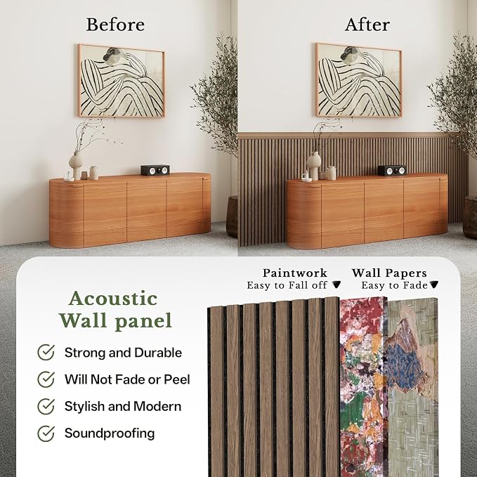MISSDAY Wood Slat Acoustic Wall Panels, 2 Packs 94.5" x 12.6" Walnut Soundproof Panel For Interior Wall Decor Noise Absorbing-3D Textured Wooden Panel Sound-Absorbing for Home, Office, Studio - Image 5