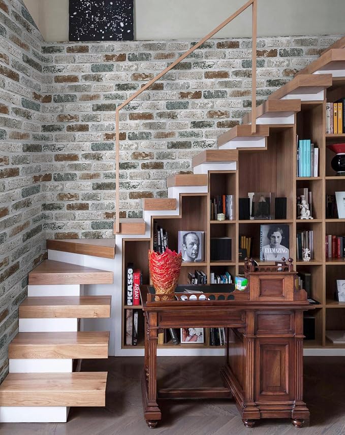 Guvana 17.3"×590" Brick Peel and Stick Wallpaper Brick Contact Paper | Red/Blue/Grey Self Adhesive Wallpaper 3D Brick Texture Contact Paper Vintage Removable Wall Paper for Livingroom Decor - Image 5