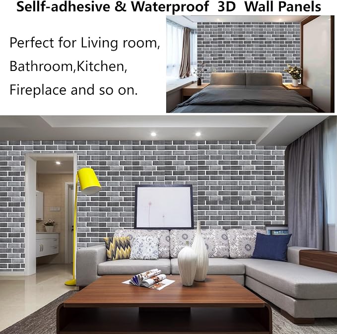 3D Wall Panels Peel and Stick 10 PCS PVC Brick Stone Wallpaper | 11.81*11.81 Inch, Waterproof, Self-Adhesive Wall Tiles, for Accent Walls, Kitchen, Bathroom, Bedroom & Office Decor - Image 5