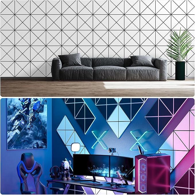 12 Pack Self-Adhesive Acoustic Panels, 12" X 12" X 0.4" X-Line Sound Proof Foam Panels for Walls, Soundproof Wall Panels for Home & Office (White on Black) - Image 6