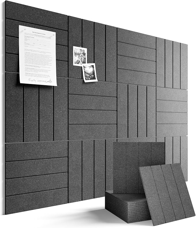 Fluxynara 48" x 36" Large Felt Bulletin Board, Charcoal Gray | 12 Pack Cork Board Alternative with 60 Safe Adhesive Tabs, Pin Boards for Wall Decor, Home, Office, Classroom,Dorm by FLUXYNARA