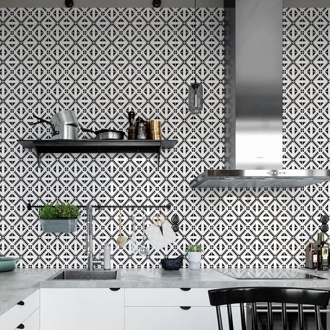 Jeweluck Black and White Geometric Peel and Stick Wallpaper 17.7” × 393.7” | Black and White Removable Wallpaper Peel and Stick Geometric Contact Paper Self Adhesive Wall Paper for Kitchen Vinyl Decor - Image 5