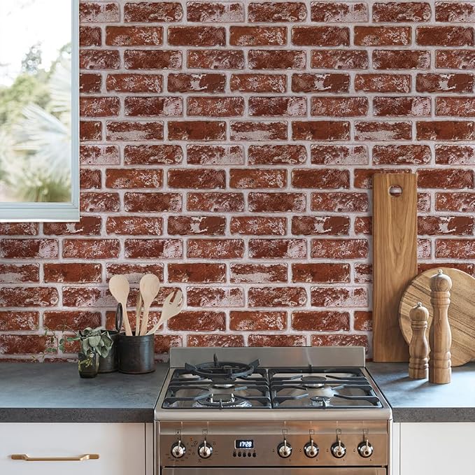 3D Peel and Stick Faux Brick Wall Panels 11.8" x 11.8" 10-Pack | Small Brick-Look Textured Sticker, Thin Lightweight PVC Self Adhesive Wall Tiles for Interior Decor, Cover 9.7 sq ft - Image 2