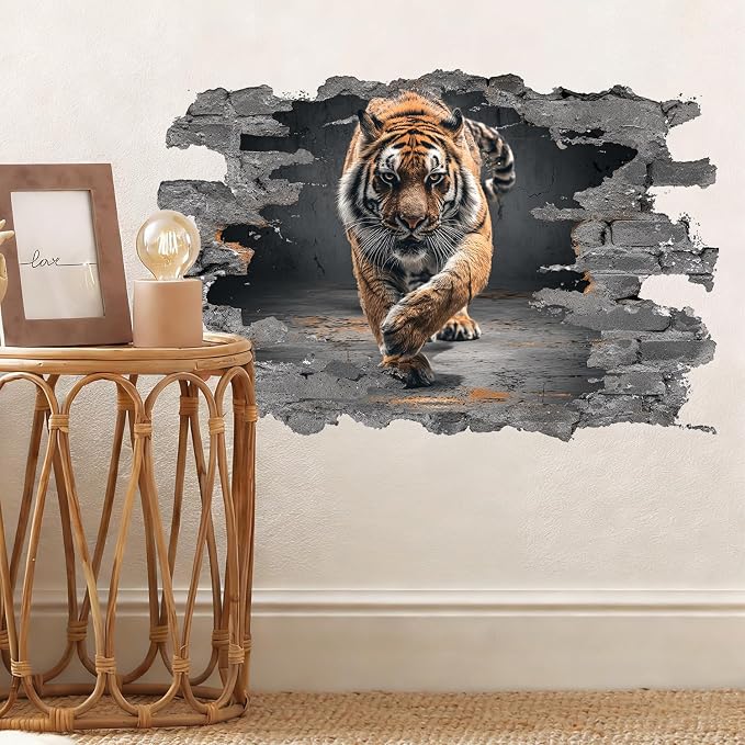 Tiger Wall Decals Stickers, Realistic Wild Animal Wall Art Peel and Stick, Removable Vinyl Wall Decor for Bedroom, Living Room, Office, Home Decoration - Image 3
