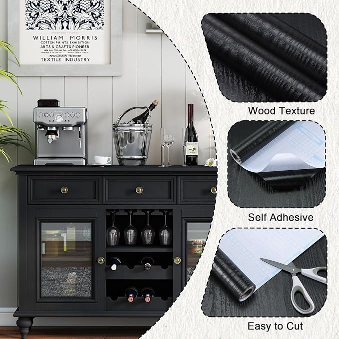 Vinjiasin Peel and Stick Wallpaper Black Wallpaper Black Wood Contact Paper Self Adhesive Removable Wood Wall Paper Waterproof Vinyl for Countertop Cabinet Desk Furniture Decorative 15.7" x 393.7" - Image 7