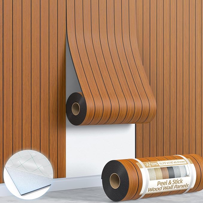 NEPIS Peel and Stick Wood Slat Wall Panel 3D PVC Faux Walnut Wood Wallpaper | 15.75"x118" Soundproof Wall Panels with Self Adhesive, Wall Coverning for Accent Walls Ceiling Bedroom Bathroom Kitchen Decor by NEPIS