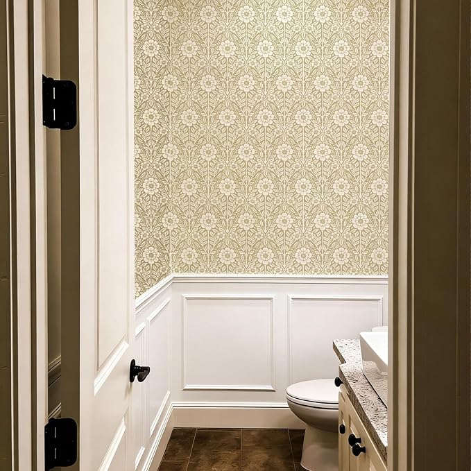 17.3" x 196.8" Floral Wallpaper Peel and Stick Vintage Boho Cream Damask Wallpaper Textured Removable Self Adhesive Vinyl Wall Paper for Bedroom Bathroom Cabinets - Image 9