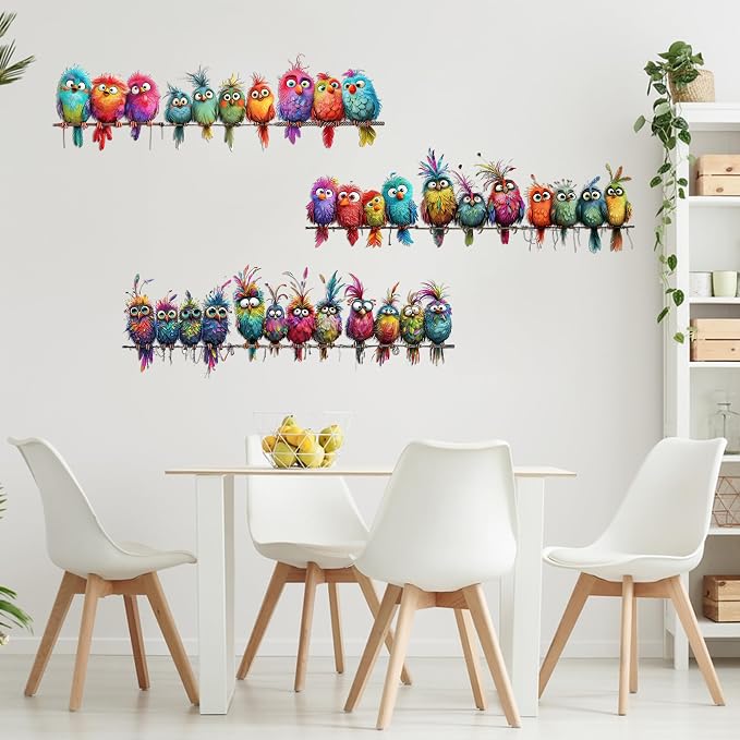 9Pcs Funny Colorful Birds Vinyl Decals on Branch Wall Easy Peel and Stick Watercolor Patterns Cute Birds Vinyl Wall Stickers for Women Students Girl Boys Room Wide Applications Decor - Image 4