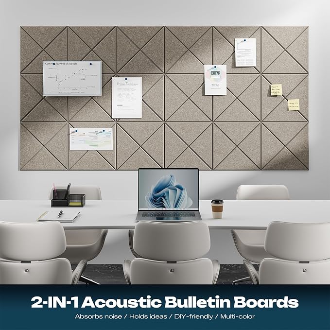 Sonicism 22 Pack X-Lined Acoustic Panels with Self-Adhesive, 12"X 12"X 0.4" Sound Proof Foam Panels, Decorative Soundproof Wall Panels, Sound Absorbing Tile for Home & Offices, Camel - Image 4