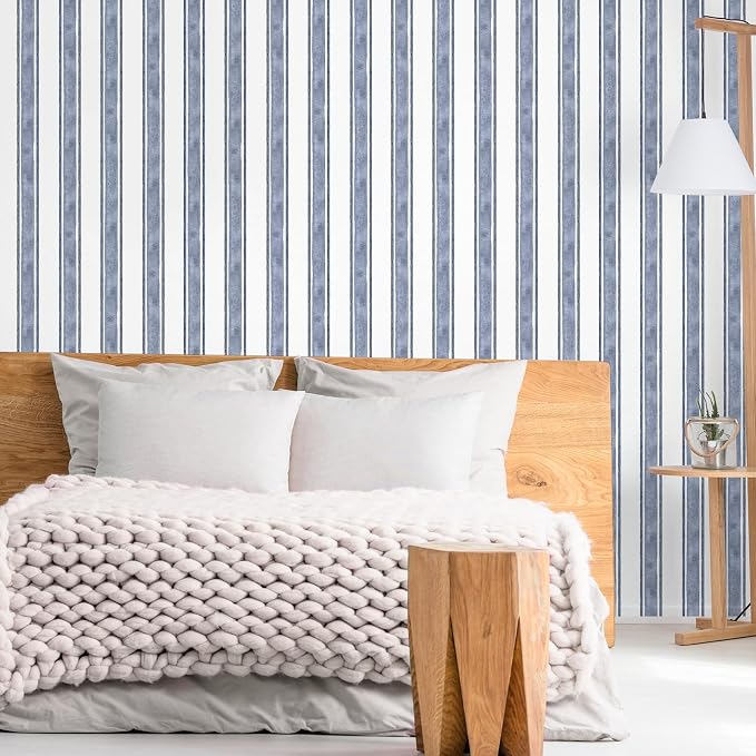 Affrolling Striped Peel and Stick Wallpaper 15.75"x118.11",Navy Blue | Watercolor Self Adhesive Contact Paper, Removable for Bedroom Cabinet Furniture, Cute Decor for Nursery Craft Room DIY - Image 5